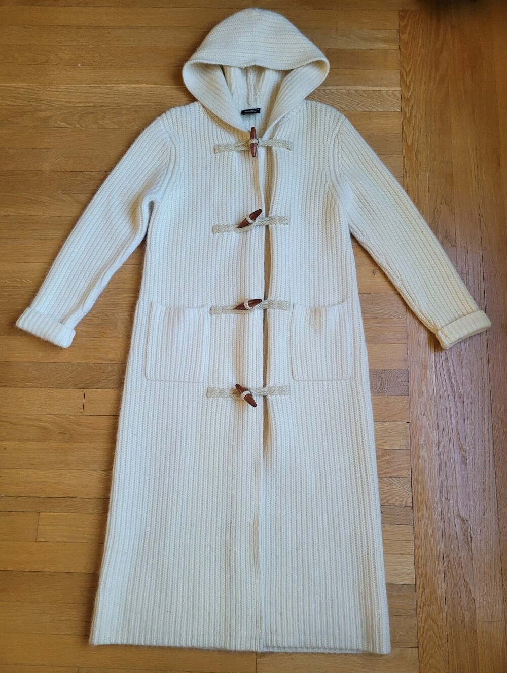 Ralph Lauren Vtg Long Cardigan Toggle Duffle Sweater Ribbed Hooded